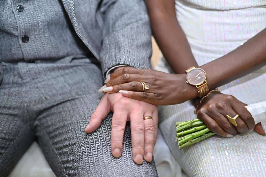 Wedded couple Saying I do.